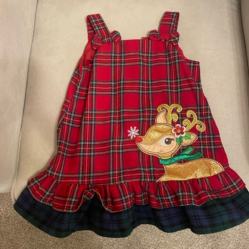 Rare Editions Reindeer Plaid Christmas Dress